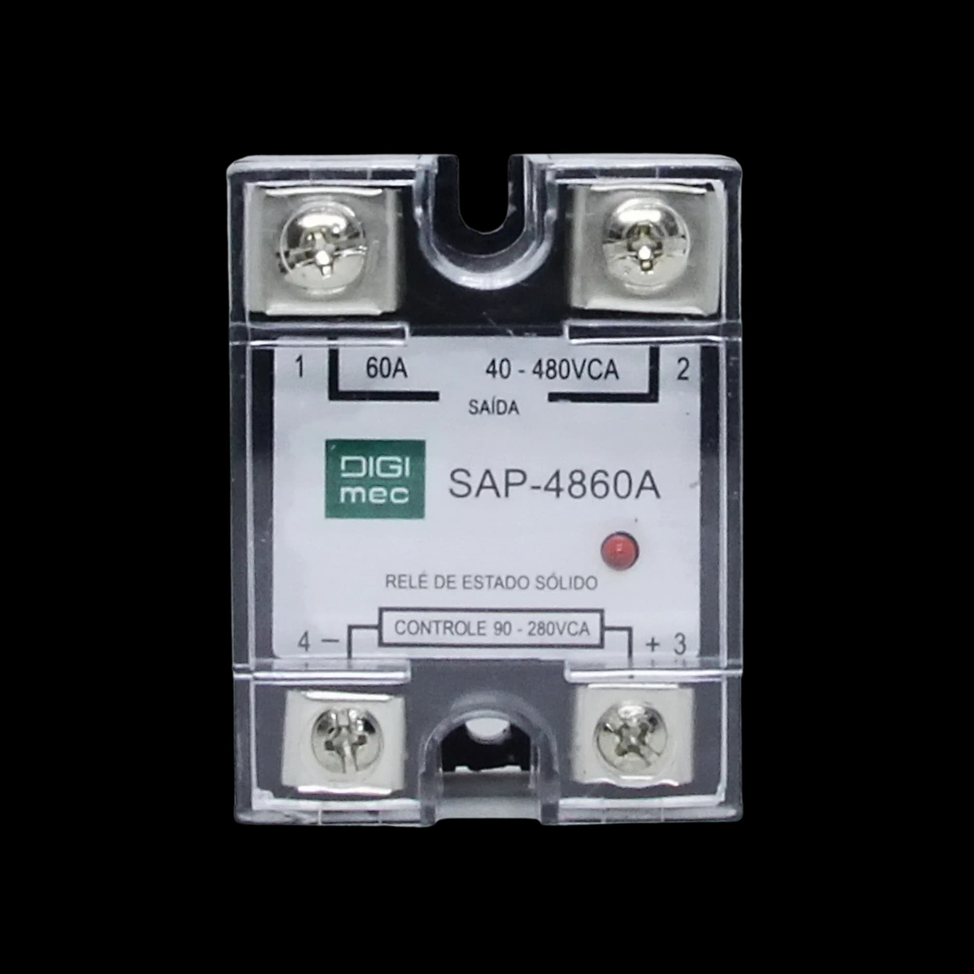 Rele de Estado Sólido Monofásico 60Amp. 480Vca 90-280VCA SAP-4860A Digimec