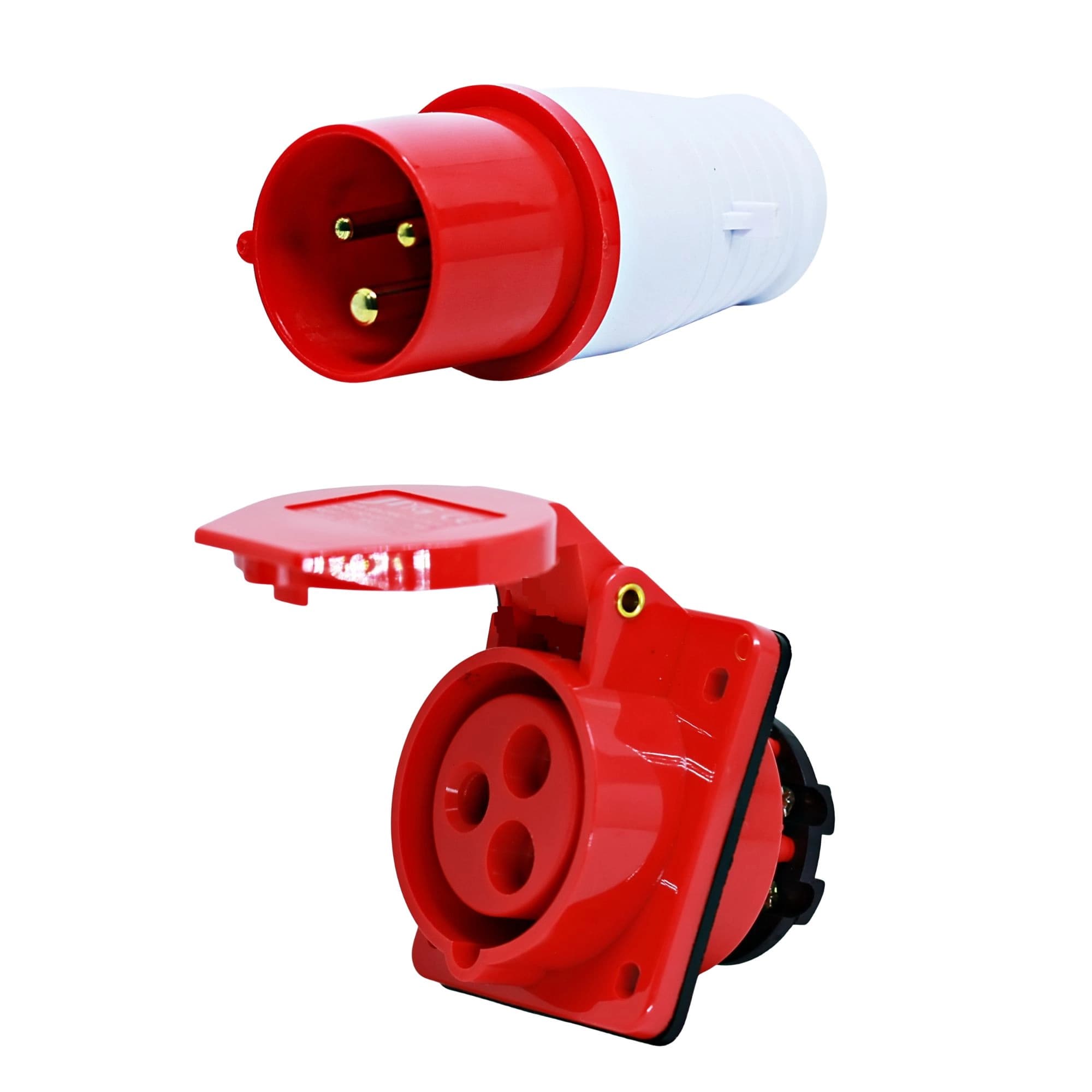 Conjunto Plugue + Tomada de Embutir 2P+T 16Amp. 380V Vermelho MGI-013-9/MGI-413-9