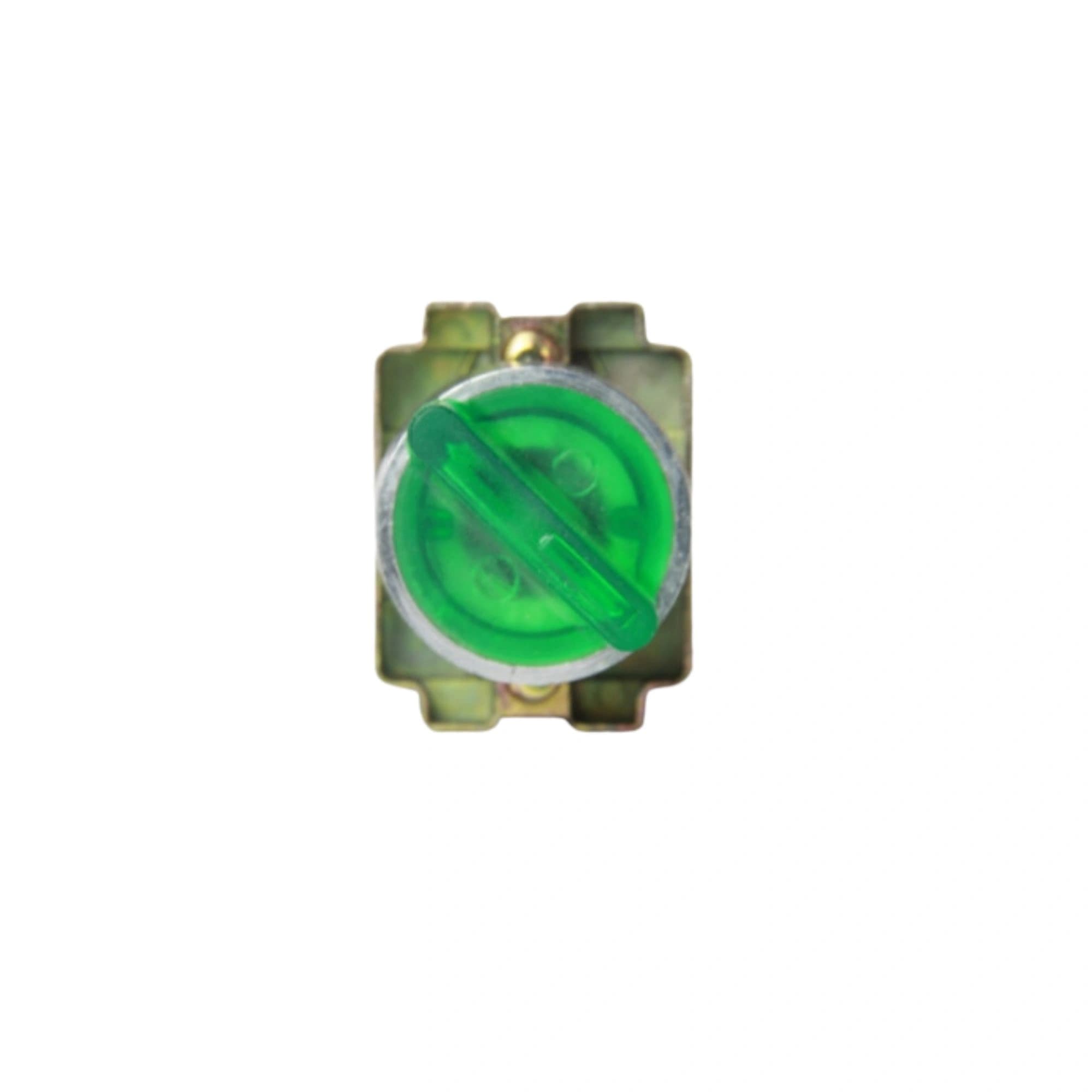 Comutador metálico manopla curta iluminado verde 22mm 2 posições fixas 1NA+1NF HB2-BK2365