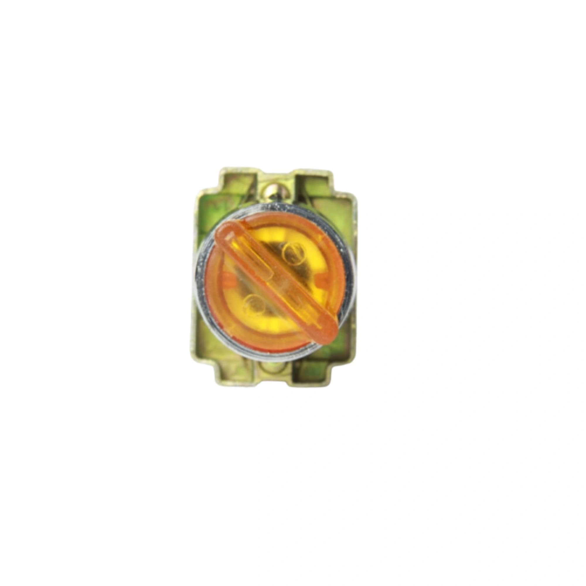 Comutador metálico manopla curta iluminado amarelo 22mm 2 posições fixas 1NA+1NF HB2-BK2565