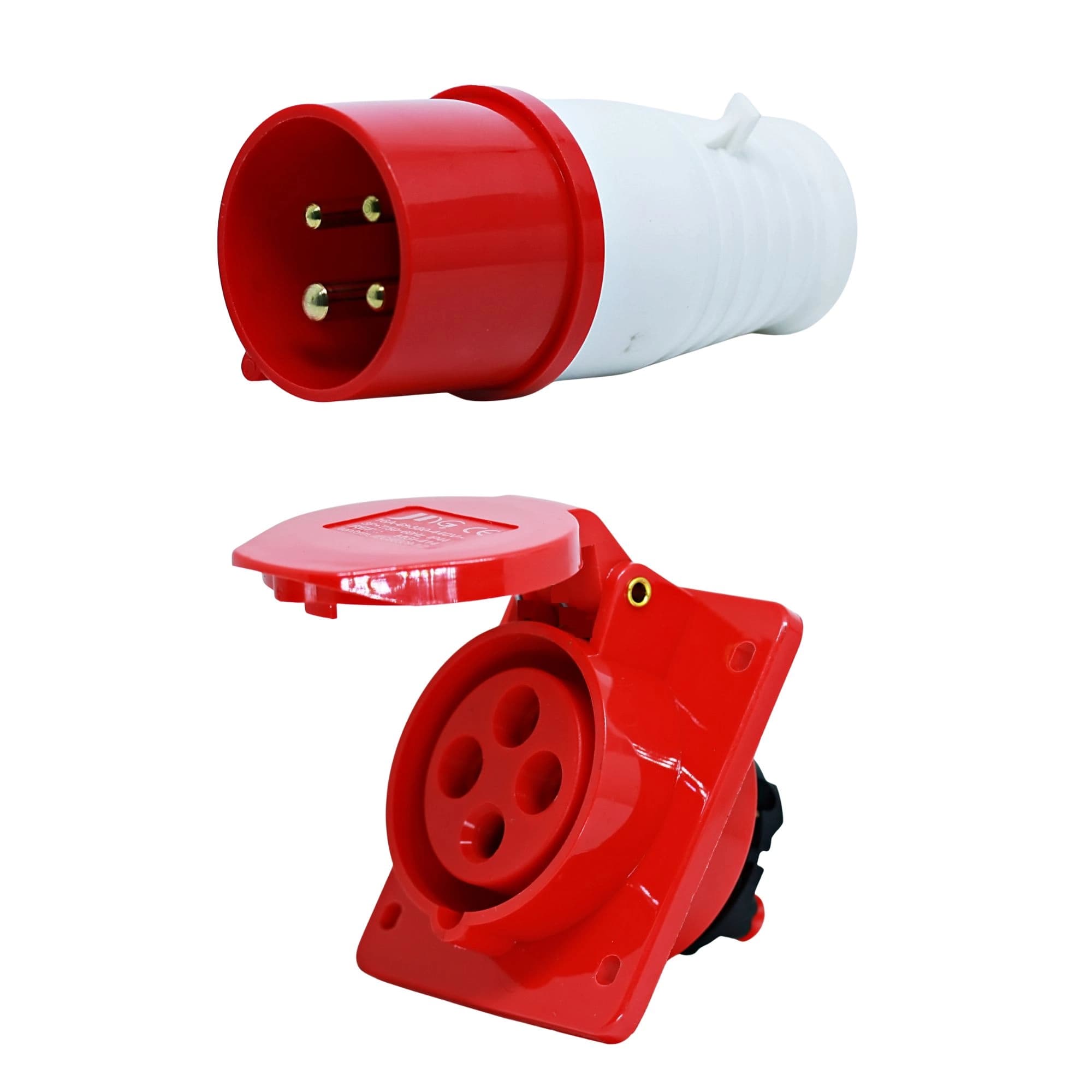 Conjunto Plugue + Tomada de Embutir 3P+T 16Amp. 380V Vermelho MGI-014/MGI-414