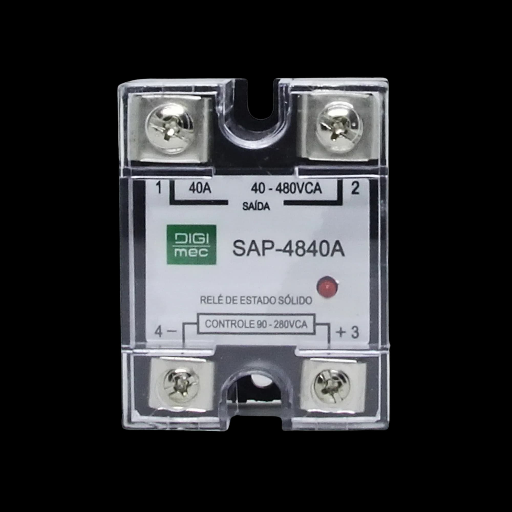 Rele de Estado Sólido Monofásico 40Amp. 480Vca 90-280VCA SAP-4840A Digimec