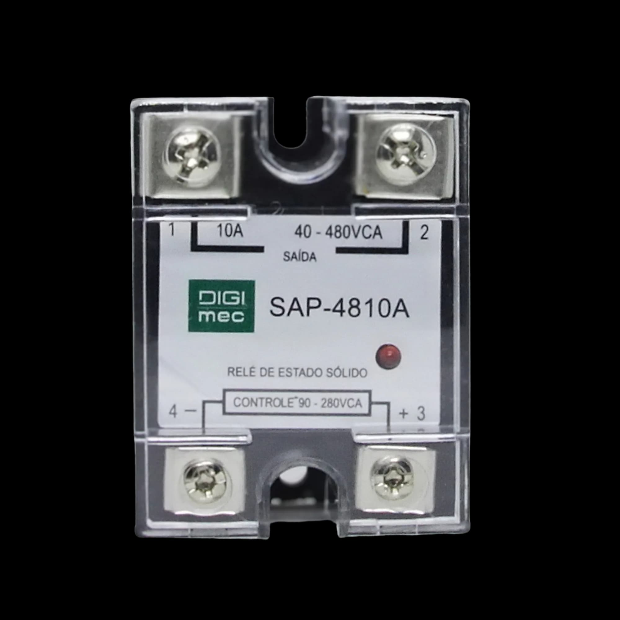 Rele de Estado Sólido Monofásico 10Amp. 480Vca 90-280VCA SAP-4810A Digimec