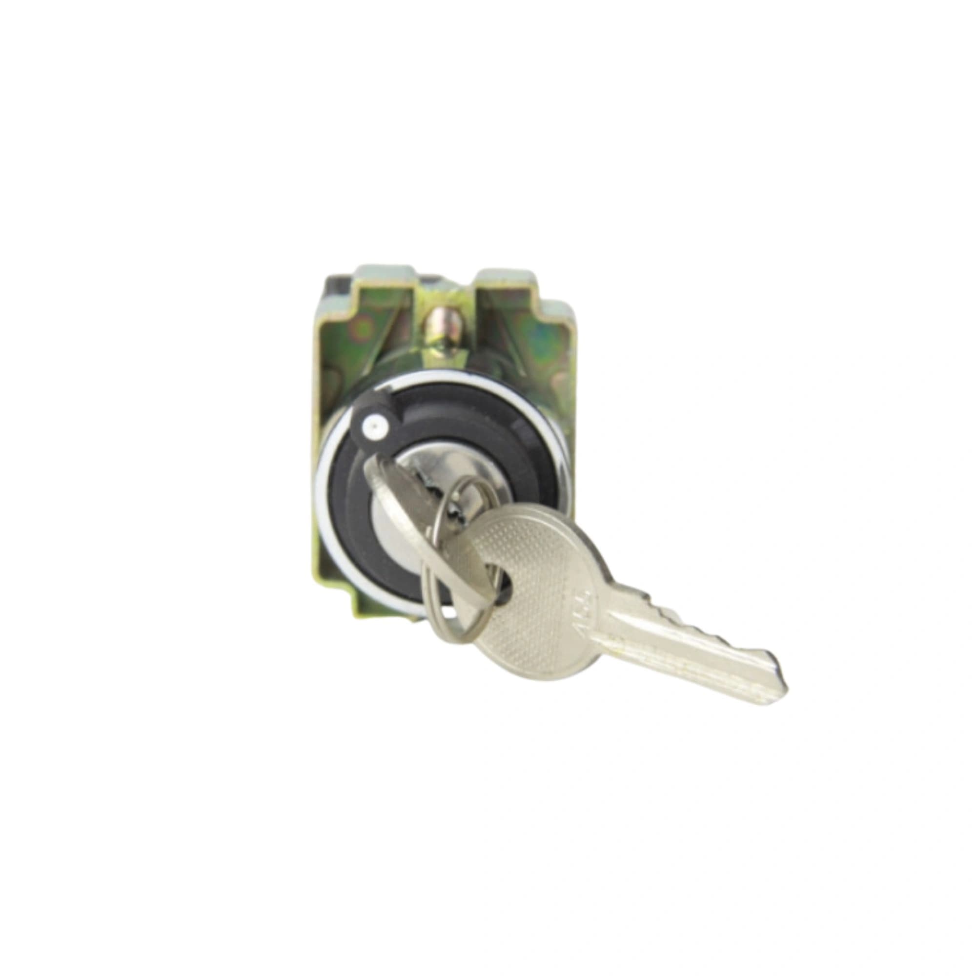 Comutador metálico com chave 22mm 2 posições com retorno esquerdo-retira chave esquerdo 1NA HB2-BG61