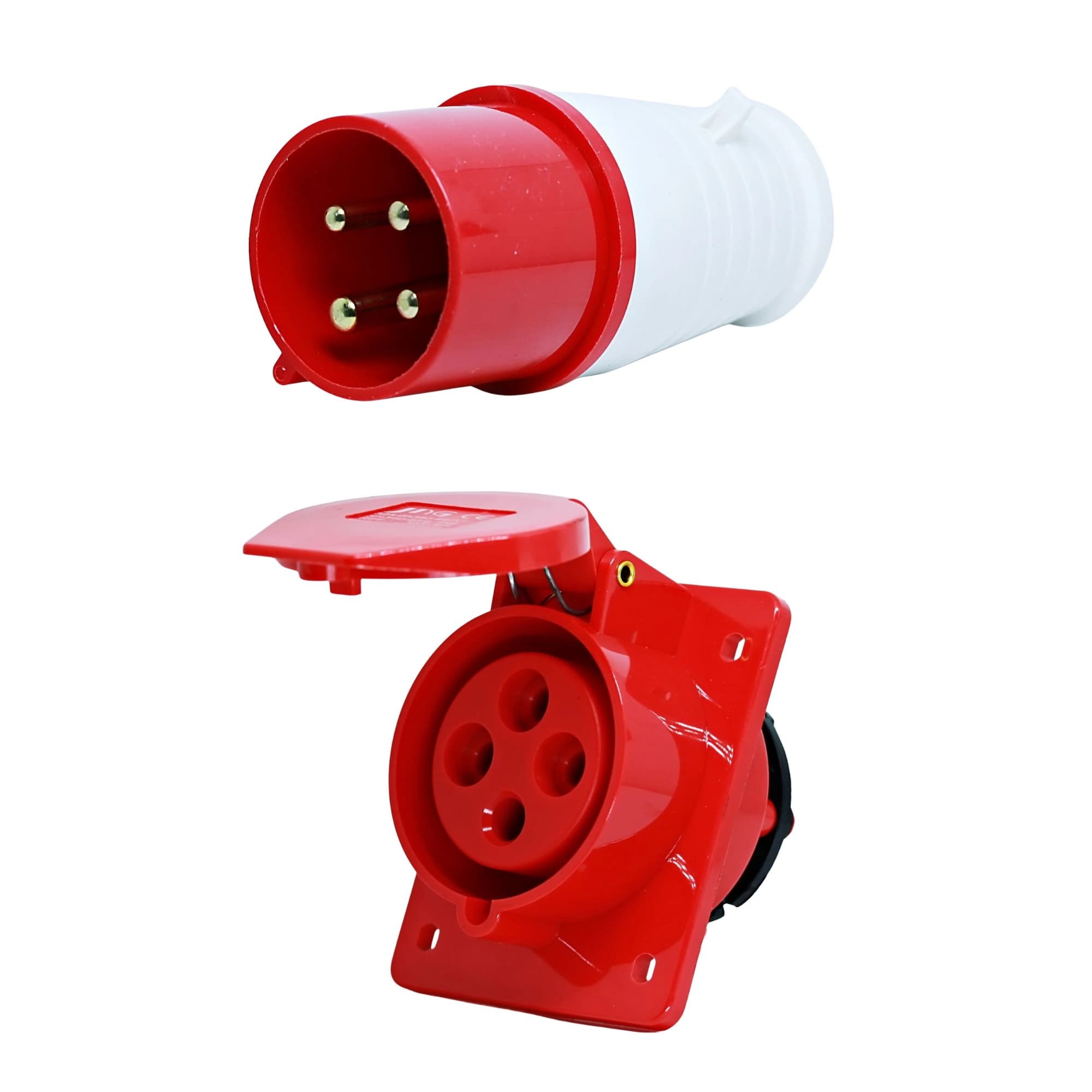 Conjunto Plugue + Tomada de Embutir 3P+T 32Amp. 380V Vermelho MGI-024/MGI-424