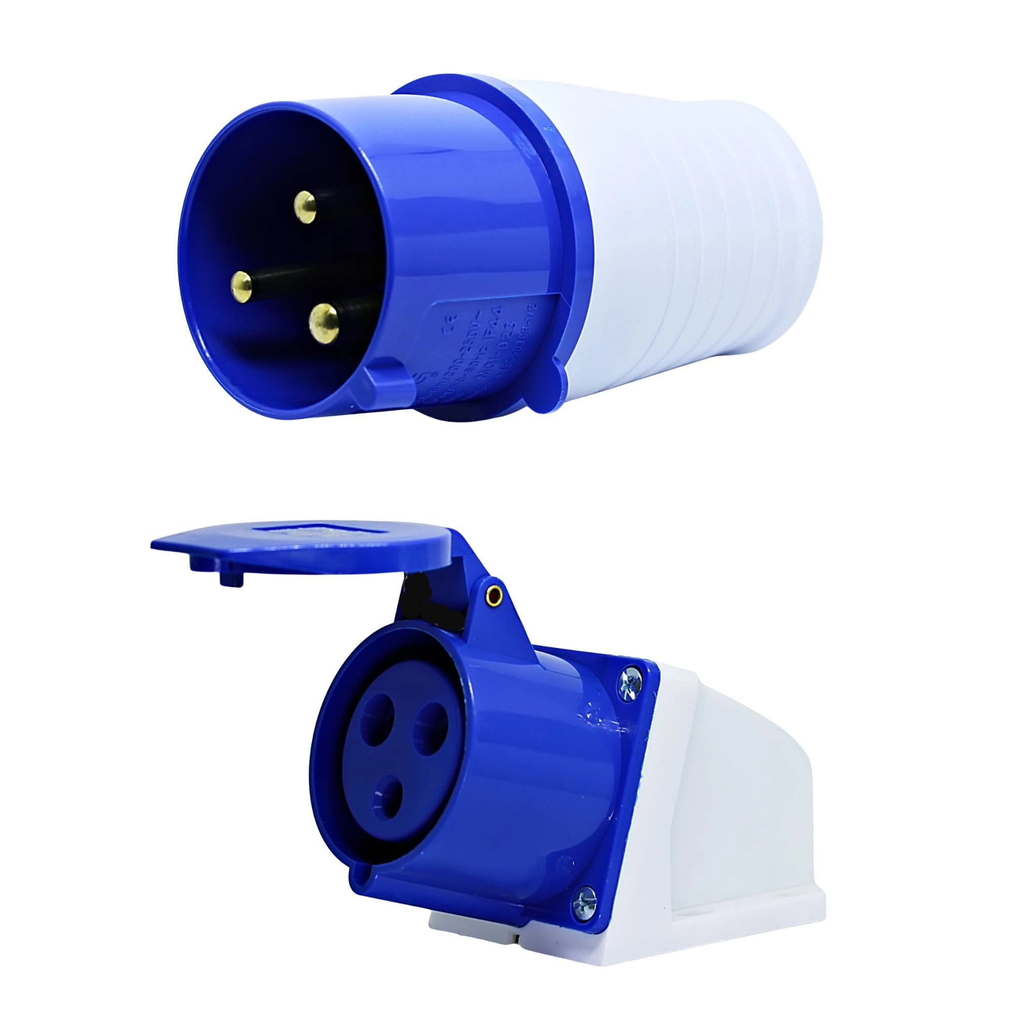 Conjunto Plugue + Tomada de Sobrepor 2P+T 32Amp. 220V Azul MGI-023/MGI-123