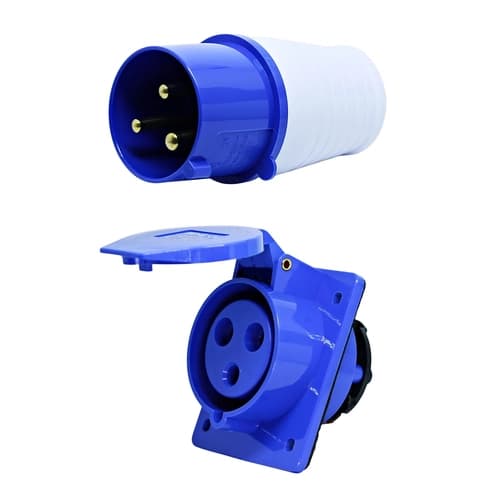 Conjunto Plugue + Tomada de Embutir 2P+T 32Amp. 220V Azul MGI-023/MGI-423