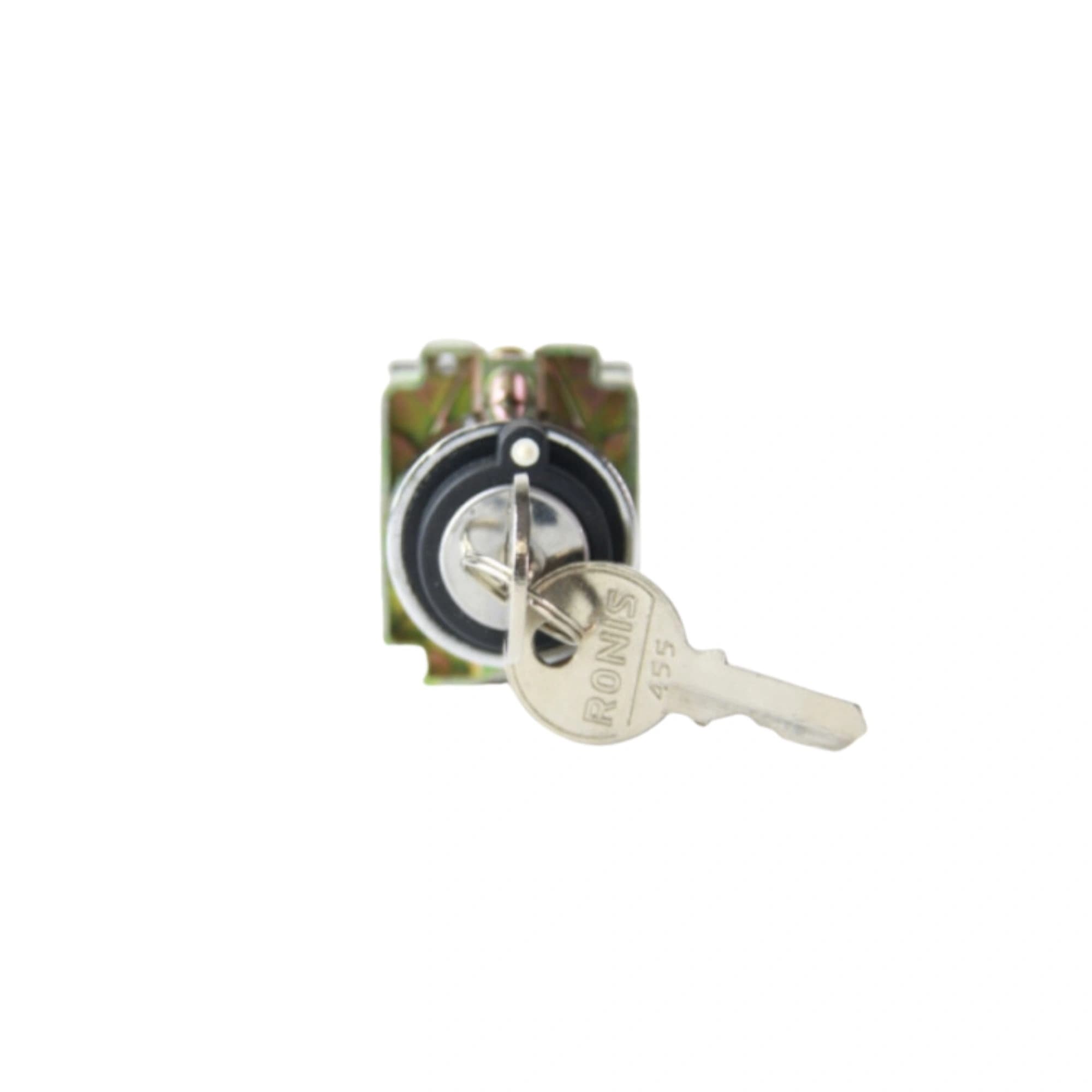 Comutador metálico com chave 22mm 3 posições com retorno ao centro-retira chave ao centro 2NA HB2-BG73