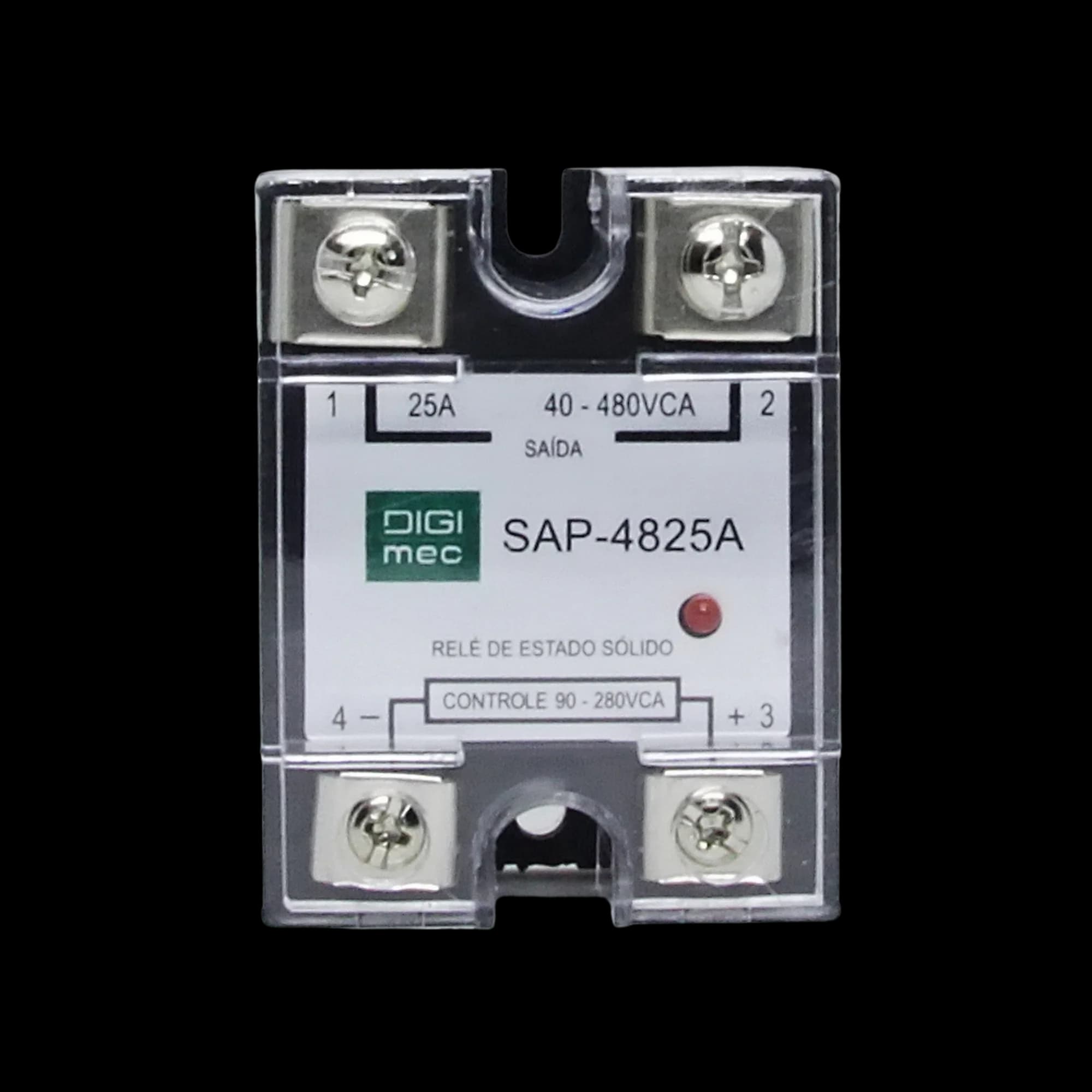 Rele de Estado Sólido Monofásico 25Amp. 480Vca 90-280VCA SAP-4825A Digimec