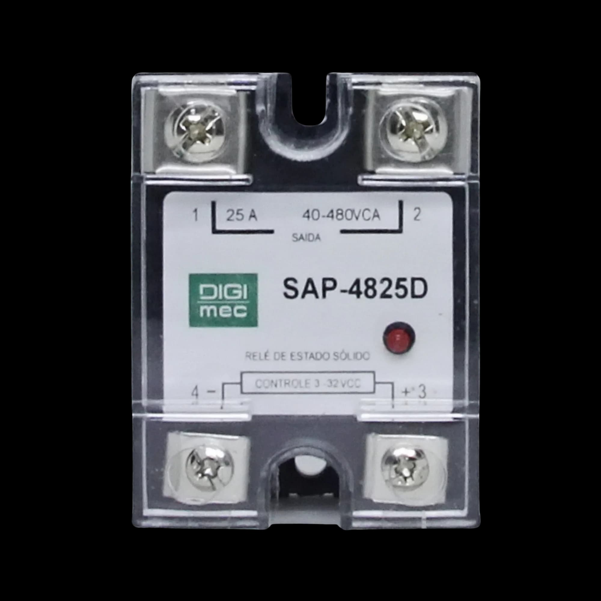 Rele de Estado Sólido Monofásico 25Amp. 480Vca 3-32Vcc SAP-4825D Digimec