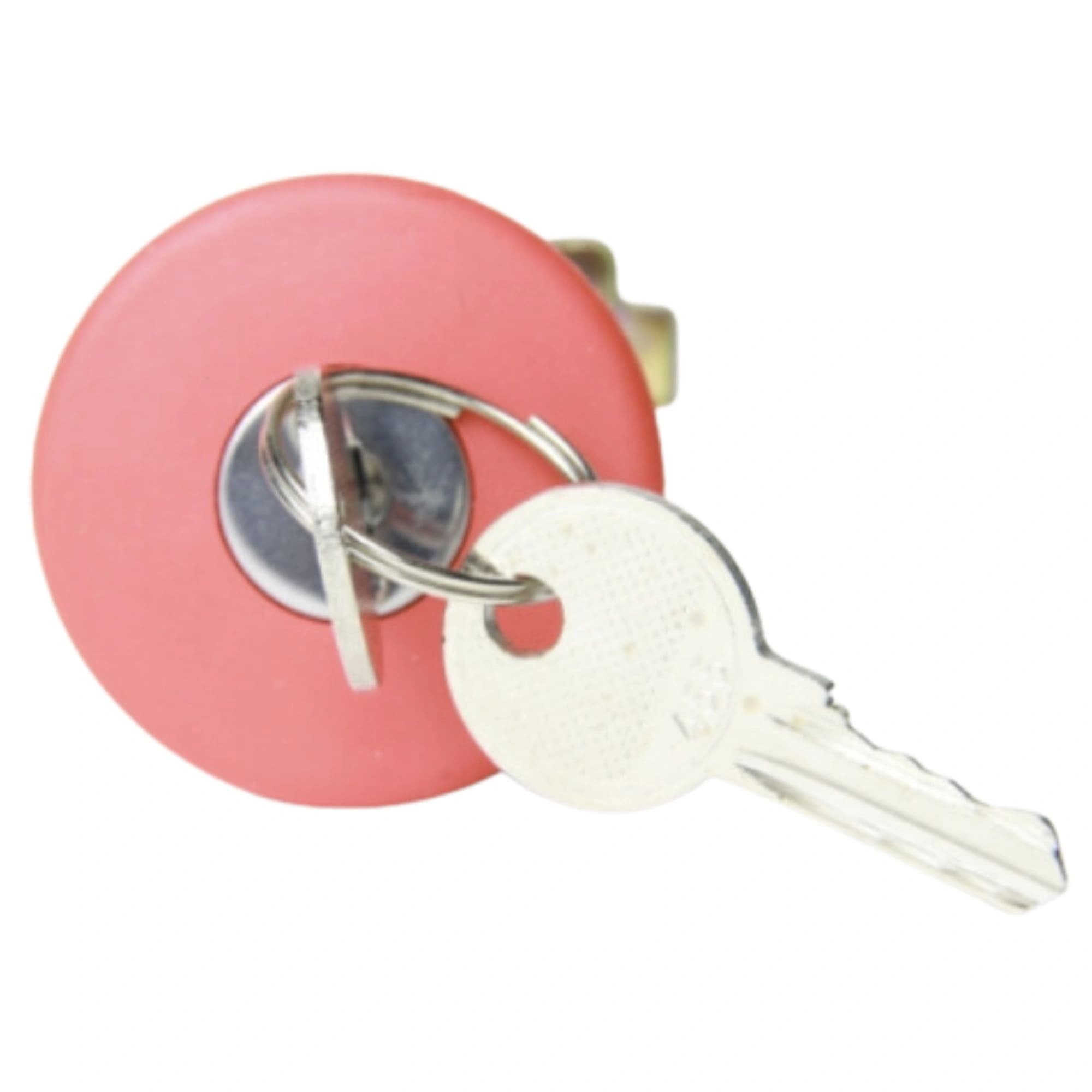 Botão de comando metálico destrava com chave 22mm vermelho, bloco de contato 1NF HB2-BS142