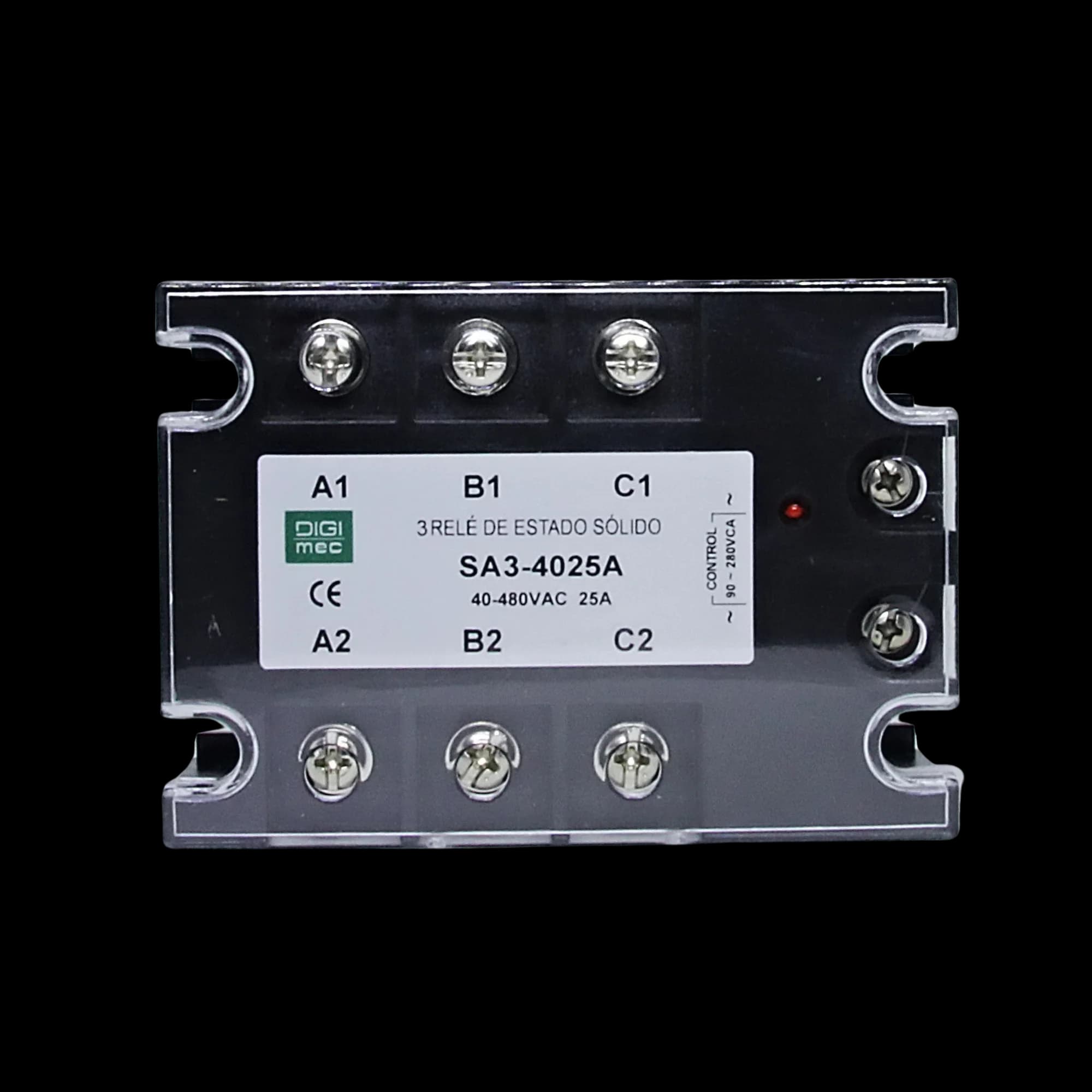 Rele de Estado Sólido Trifásico 25Amp. 480Vca 90-280Vca SA3-4025A Digimec