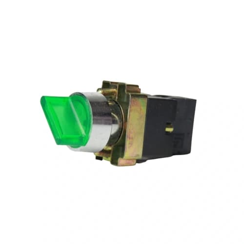 Comutador metálico manopla curta iluminado verde 22mm 2 posições fixas 1NA+1NF HB2-BK2365