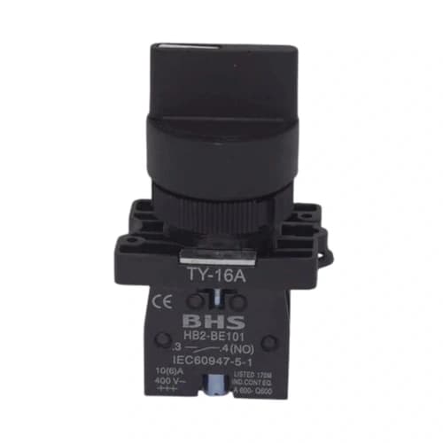Comutador plástico manopla curta 22mm preto 3 posições fixas 1NA HB2-ED33